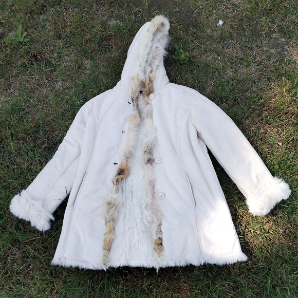 Blassport Women’s Faux Fur Jacket Size S – Ivory Hooded Coat - Picture 1 of 9